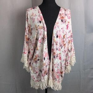 Umgee Floral Women's Poncho with Fringe M/L
